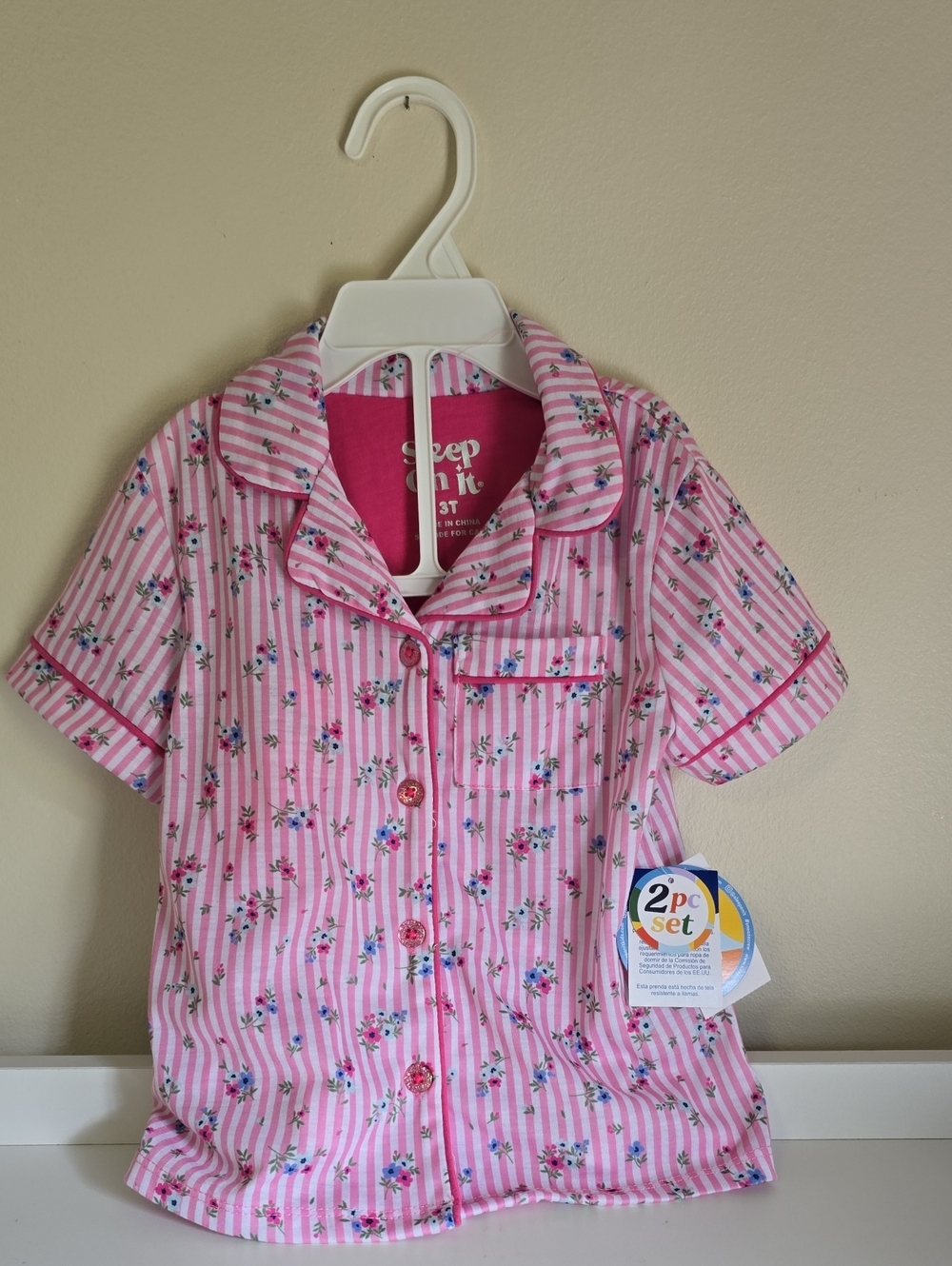 Sleep On It  NWT Pink Floral Stripe Kids Pajama Set